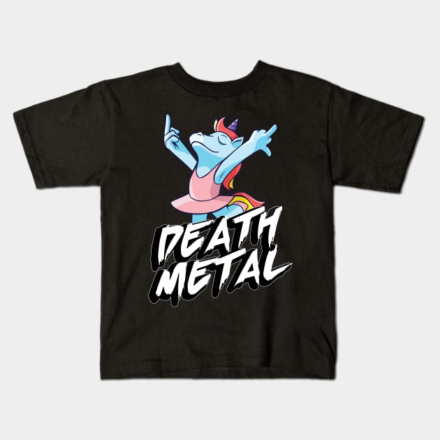 Death Metal Unicorn Middlefinger Kids T-Shirt by PlimPlom